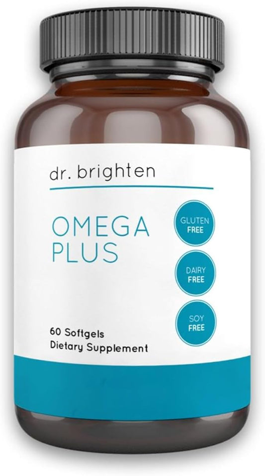 Dr. Brighten Omega Plus — 1600 mg of EPA/DHA Non-GMO Fish Oil Supplement for Heart, Brain, and Immune System — 60 Softgels