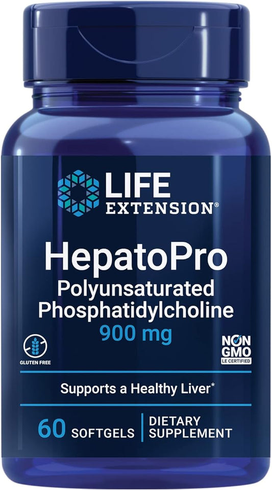 Life Extension HepatoPro, polyunsaturated phosphatidylcholine, 900 mg, Supports a Healthy Liver and detoxification, Protects Against oxidative Stress, Gluten-Free, Non-GMO, 60 softgels