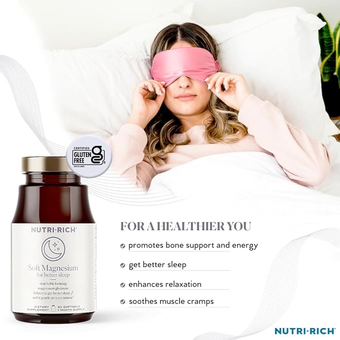 Nutri-Rich Magnesium Glycinate Chelate, Magnesium 400mg,Vitamin for Better Sleep, MCT Oil, high Potency, Easy Absorption, Muscle, Heart Health, Relaxation, 90 Count, Gluten Free, No Soy, Non GMO