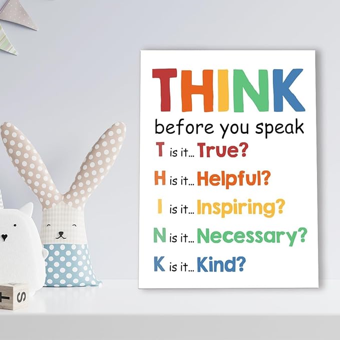 Mental Health Wall Decor,Think Before You Speak Wall Art,Therapy Office Wall Decor,Inspirational Canvas Wall Art for Classroom Counseling Office Homeschool