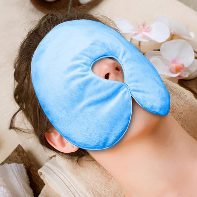 Heated Face Mask, Microwave Heating Pad for Face, Sinus Mask for Migraine, Tension, Stress, Headache, Relaxation (#33 Blue)