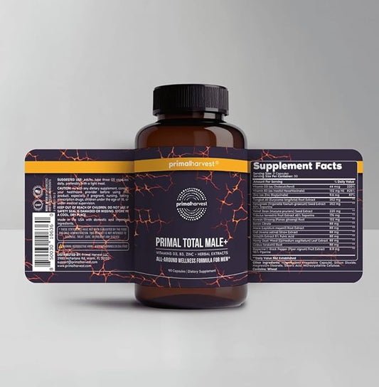 Primal Harvest Primal Total Male Natural Tribulus Terrestris, Fenugreek, Korean Ginseng, Maca Root Horny Goat Weed for Men Booster, Max Boost 90 Capsules…