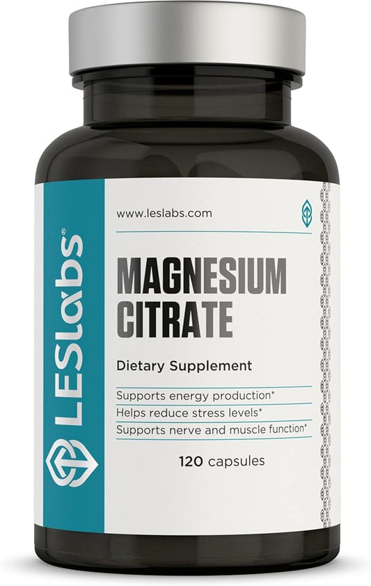 LES Labs Magnesium Citrate – Stress Relief, Restful Sleep, Heart Health, Metabolism, Nerve & Muscle Function – Non-GMO Supplement – 120 Capsules