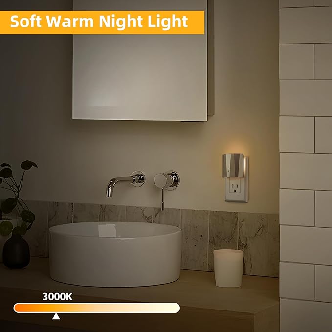 Dawnrise Plug in Night Lights for Wall, Dawn to Dusk Night Light with 3000K/5Lm, Backlit Nightlights for Bedroom, Kids Room, Hallway, Living Room, Kitchen, Stairway, Entrance (Champagne, 3 Pack)