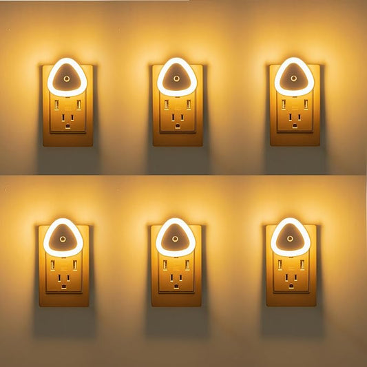 KINUR LED Night Light Plug into Wall,2700K Warmwhite,Nightlight Dusk to Dawn Sensor Automatic On and Off,Night Lamp,0.5W Led Night Light for Kids, Nursery, Bedroom, Hallway, Stair, Kitchen,6 Pack