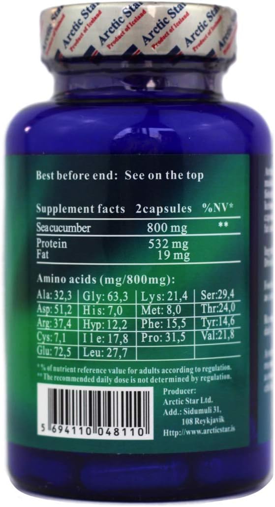 Arctic Star - Sea Cucumber Capsules - Natural Pure Iceland Atlantic Wild Caught Sea Cucumber Extract Supplement Pills - Joint Health t & Immune Health 400mg 80 Capsules/Bottle –北极星海参胶囊