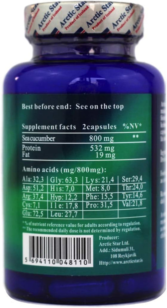 Arctic Star - Sea Cucumber Capsules - Natural Pure Iceland Atlantic Wild Caught Sea Cucumber Extract Supplement Pills - Joint Health t & Immune Health 400mg 80 Capsules/Bottle –北极星海参胶囊