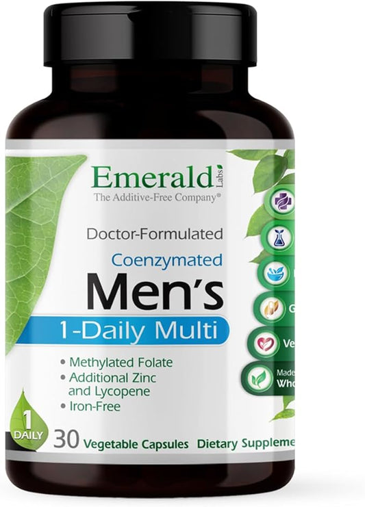 EMERALD LABS Men's 1 Daily Multi - Additive-Free Men's Multivitamin - Includes Lycopene, Zinc, Vitamin D3, & More - Supports Bones, Prostate & Vision* - 30 Vegetable Capsules