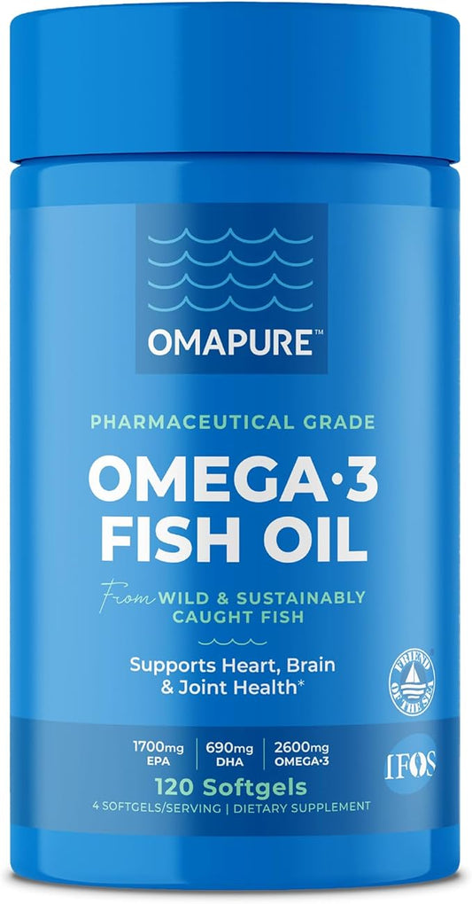 Fish Oil Supplements with Omega 3 Fatty Acids (1 Bottle, 120 Softgels) - High EPA, DHA, & IFOS Fish Oil Pills Support Heart & Joint Health - Burpless Fish Oil Promotes Brain Function