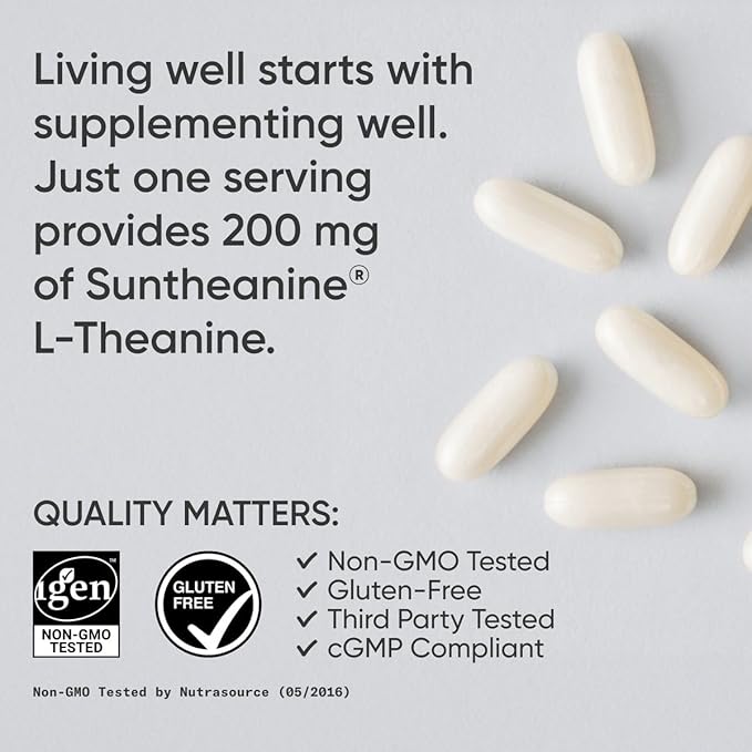 Sports Research® L-Theanine 200mg w/Organic Coconut Oil - Made with Suntheanine® for Focus, Relaxation & Alertness - Double Strength · Non-GMO · Gluten Free - 120 Softgels