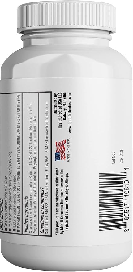 HEALTH LFE Allergy Relief, Medicine Diphenhydramine HCl Caplets, 25 mg | Children and Adults | Relieves Sneezing, Runny Nose, Hay Fever Symptoms, Itchy Eyes and Throat (Large,1000 Count)