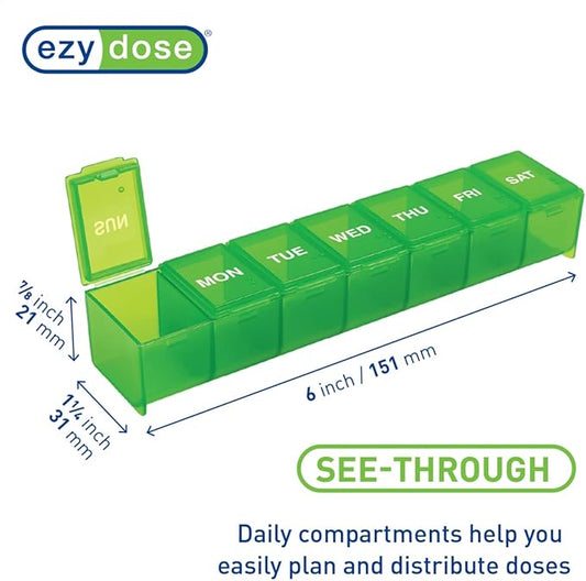 Ezy Dose Weekly (7-Day) Pill Organizer, Vitamin Case, and Medicine Box, Medium Compartments, Color May Vary, Made in the USA