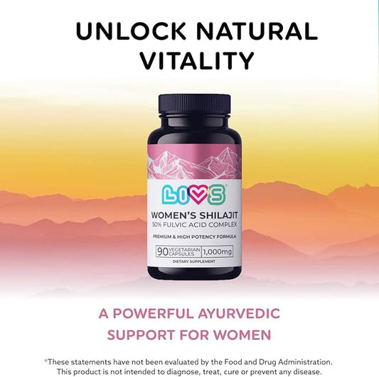 Women's Shilajit Fulvic Acid Capsules - Pure Himalayan Shilajit for Women | 1,000mg Himalayan Extract - 50% Fulvic Acid per Serving | Supports Hormonal Balance, Mood, Energy, & Vitality - 90 Ct