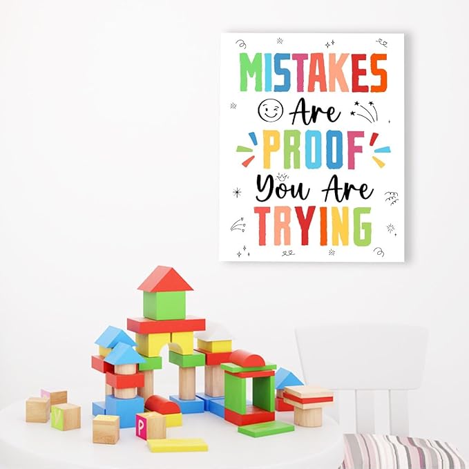 Inspirational Mental Health Wall Decor,Mistakes Are Proof You Are Trying Wall Art,Motivational Canvas Wall Decor for Classroom Therapy Office Homeschool