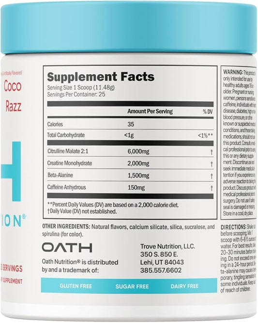 Sport Sugar Free Pre-Workout Powder, Coco Razz, Contains Creatine Monohydrate, Caffeine and Beta Alanine, Pre Workout Powder for Women and Men, 25 Servings