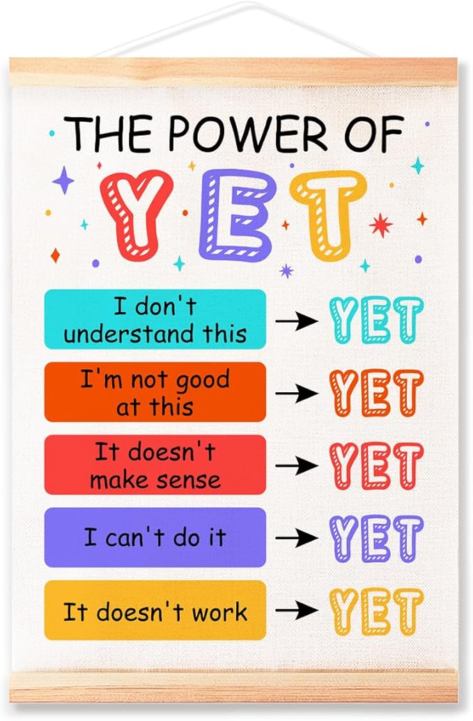 The Power of Yet Poster Hanger Frame for Therapy Counseling Office Wall Decor,Mental Health Canvas Wall Art Poster Print Wall Hanging 16x12in