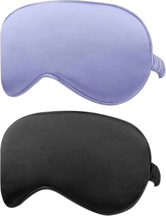 2Pack Silk Sleep Mask,IEKEODI Eye Mask for Sleeping，Elastic Blackout Eye Mask & Blindfold for Full Night's Sleep,Travel and Nap(Black+Purple)