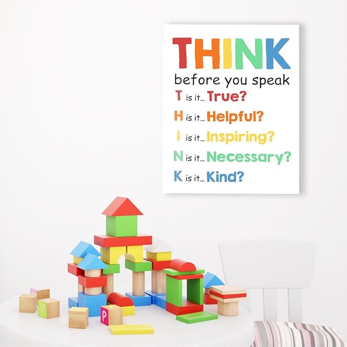 Mental Health Wall Decor,Think Before You Speak Wall Art,Therapy Office Wall Decor,Inspirational Canvas Wall Art for Classroom Counseling Office Homeschool