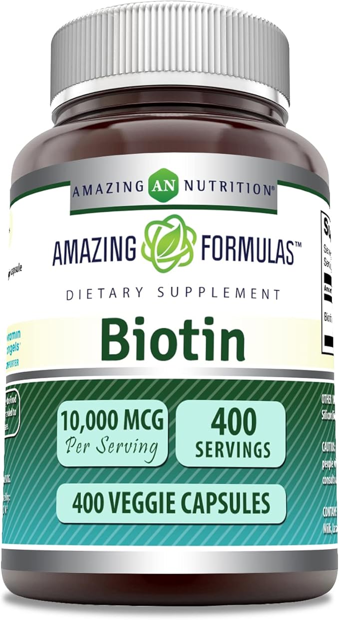 Amazing Formulas Biotin 10000 mcg Veggie Capsules | Vitamin B7 Supplement | Non-GMO | Gluten Free | Made in USA (400 Count)