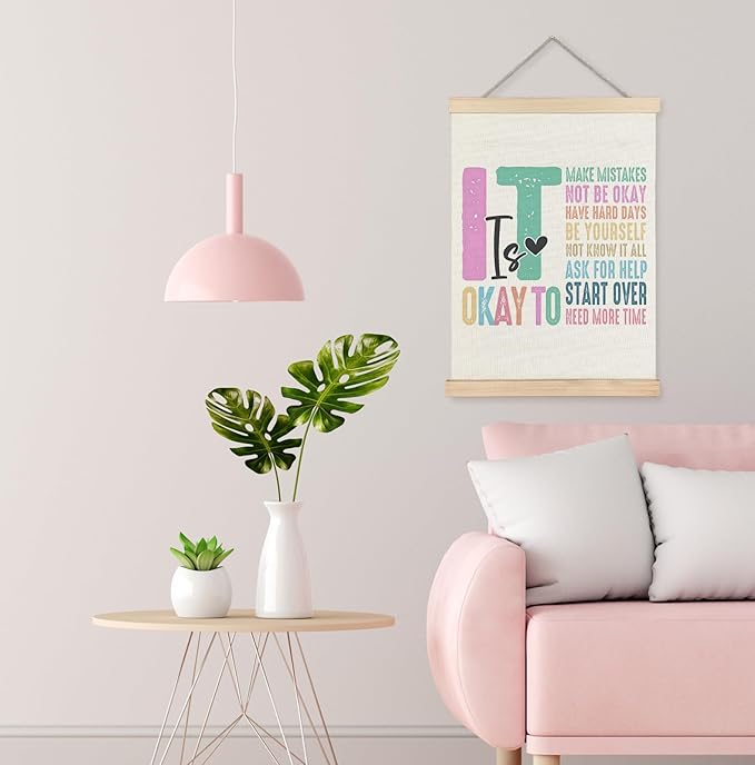 Yomisex It's Okay to Be Yourself Mental Health Wall Art Poster for Classroom, Therapy Office Decor, Mental Health Awareness Wall Art Framed for School Counseling Office Classroom Decor, 12x16 Inch