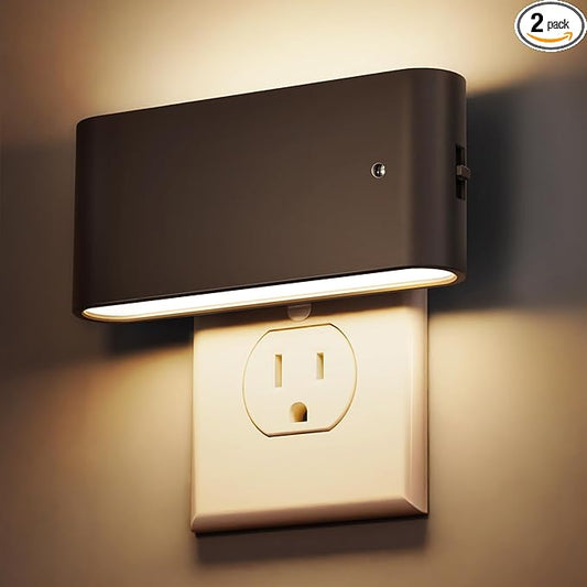 Briignite Night Lights Plug into Wall, 2 Pack, LED Night Light with Dusk to Dawn Light Sensor, Dimmable NightLight Plug in, 3000K Soft White Nightlight for Kids Room Bedroom Hallway Kitchen