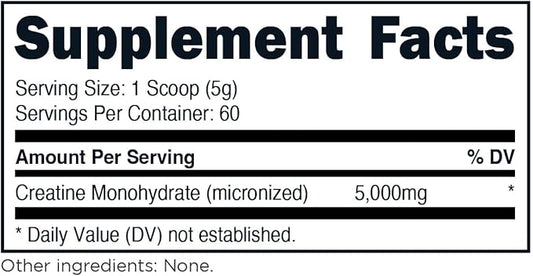 TransformHQ Creatine Monohydrate Powder (60 Servings) Unflavored - 5000mg Per Serving