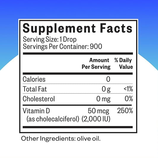 Seeking Health Vitamin D Drops, 2000 IU Liquid Vitamin D3 (as cholecalciferol) per Drop in Pure Olive Oil, Potent Immune System Supplement, for Adults and Kids, Vegetarian (900 Servings)