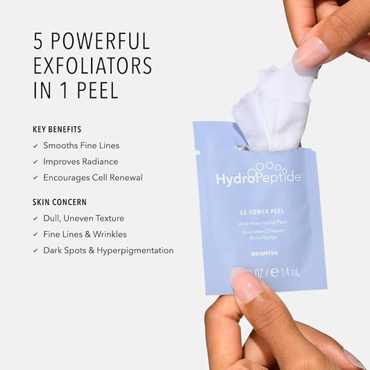 HydroPeptide 5X Power Peel, Daily Resurfacing Pads, Smooth Away Appearance of Wrinkles and Fine Lines, Better Skin, 4 Ounce
