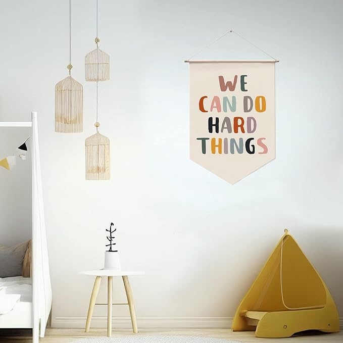 We Can Do Hard Things Wall Hanging, Classroom Wall Decor, Positive Quotes, Kids Affirmation, Kids Room Wall Hanging Banners, Positive Classroom Decor, Playroom Wall Decor