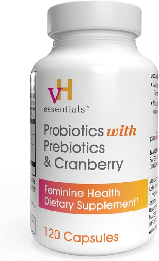 vH essentials Probiotics for Women with Prebiotics, Cranberry & Vitamin C - 120 Capsules (60 Day Supply) -Probiotics Support Gut Balance, Health & Urinary Tract Health for Women