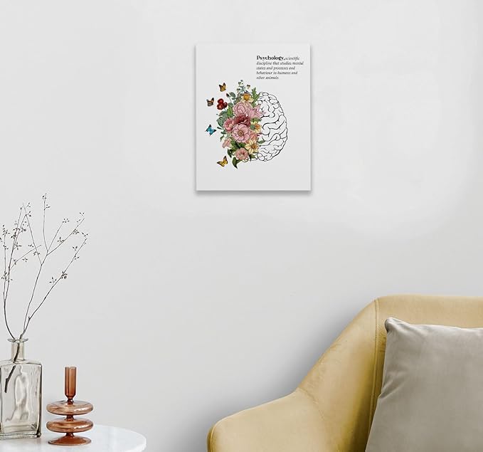 Flower Brain Human Anatomy Framed Canvas Wall Art Decor 11×14 inch, Psychology Mental Health Print Painting Artwork Home Wall Decoration For Home Therapist Counseling Office Bedroom Living Room