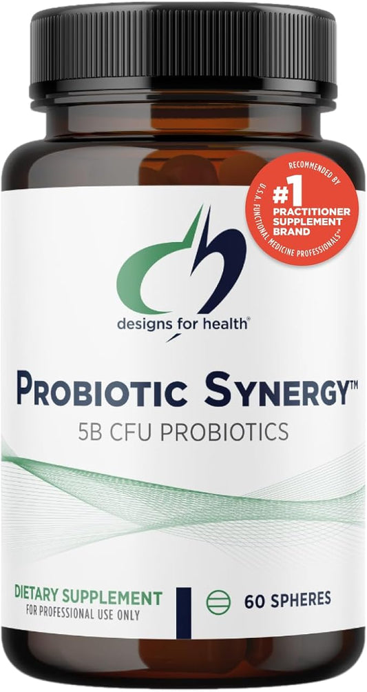 Designs for Health Probiotic Synergy Spheres - Patented Controlled Release Probiotic Spheres - Supplement for Adults with Bifidobacterium Longum + L Acidophilus (60 Spheres)
