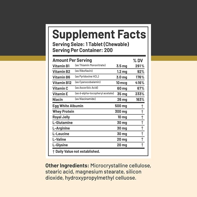 Once A Day Albumin Complex - Whey Protein, Royal Jelly, Essential Amino Acids - 200 Chewable Tablets