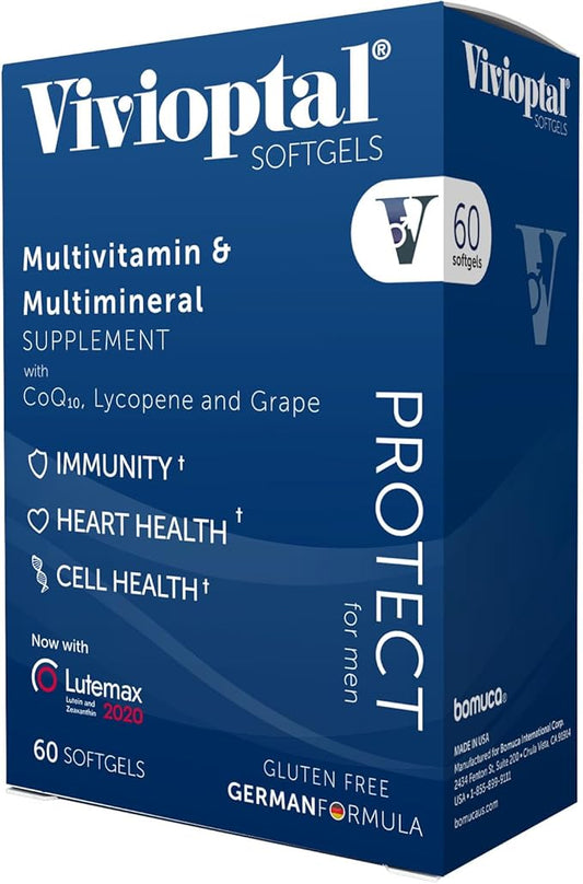 Vivioptal Men, 60 Capsules, CoQ10, Lycopene & Resveratrol, Multivitamin & Multimineral, Gluten Free, German Formula