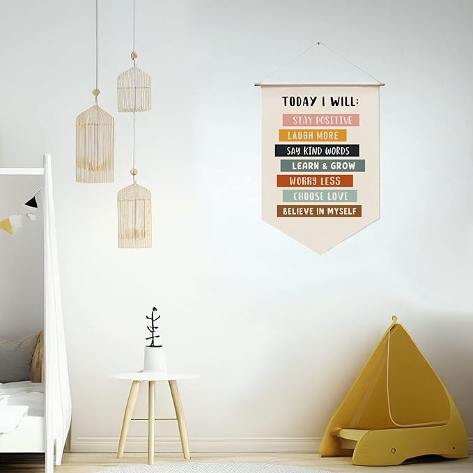 Today I Will Positive Wall Hanging, Educational Wall Art, Inspirational Quotes For Kids, Classroom Decor, Affirmation Wall Decor, Kids Wall Decor, Classroom Décor, Kids Affirmation Hanging Banners