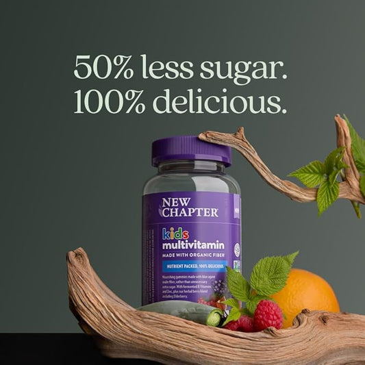New Chapter Kids Multivitamin Gummies - 50% Less Sugar, Kids Gummy Vitamins with Vitamins C, D3 & Zinc, Non-GMO, Gluten Free, Berry-Citrus, 60ct