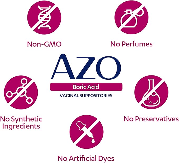 AZO® Boric Acid Vaginal Suppositories, Helps Support Odor Control and Intimate Health with Clinically Studied Boric Acid, Non-GMO, 30 Count