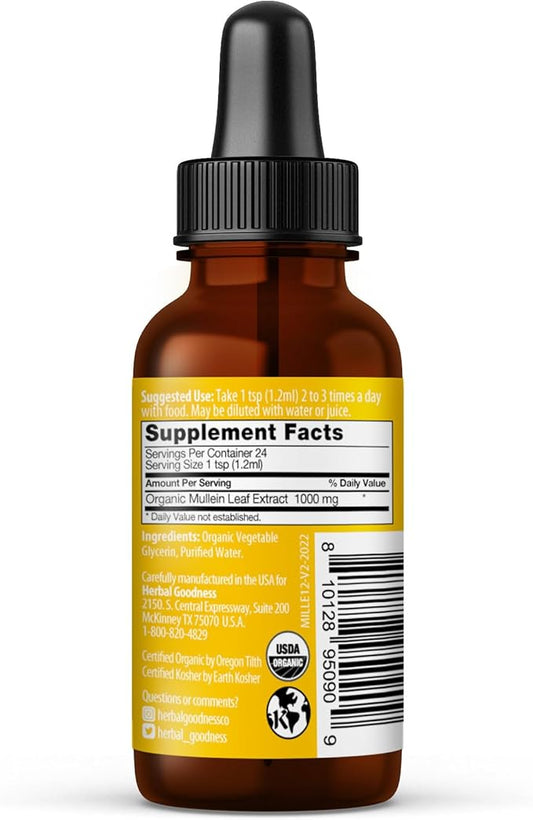 Herbal Goodness Mullein Leaf Extract - Mullein Drop for Lungs Detox, Herbal Expectorant and Antioxidants Properties for Respiratory & Digestive Health - Mullein Tincture 1oz