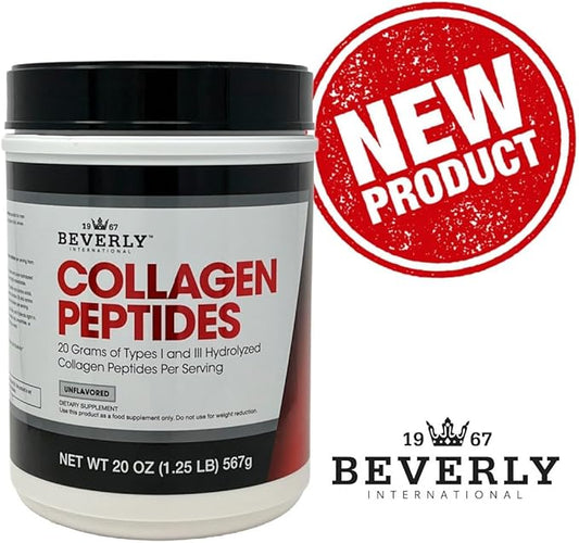 Beverly International Collagen Peptides Protein Powder. Youthful Appearance- Skin, Hair, Nails, Bones and Joint Health. Easy to Use, Highly Absorbable. 18 Grams of Protein, Unflavored 20 oz.