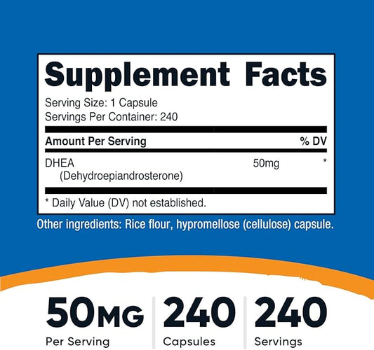 Nutricost DHEA 50mg, 240 Capsules - Gluten Free, Soy Free, Non-GMO, Supplement