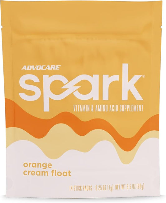 AdvoCare Spark Vitamin & Amino Acid Supplement - Focus & Energy Drink Powder Mix with Vitamin A, B-6, C & E - Also Includes L-Carnitine & L-Tyrosine - Orange Cream Float, 14 Stick Packs