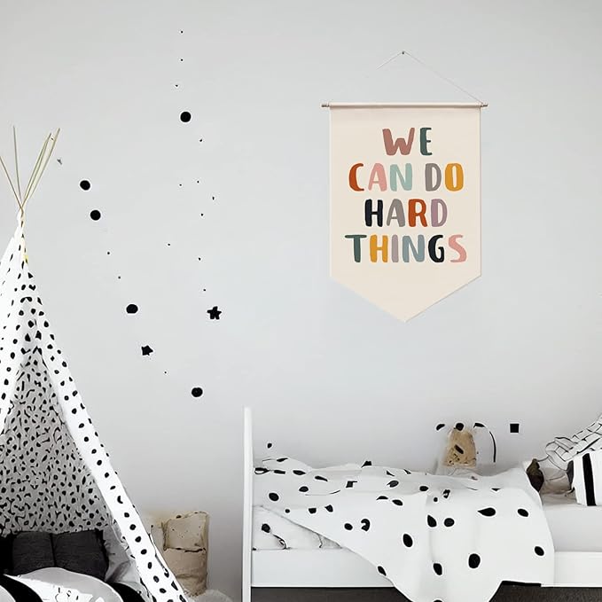 We Can Do Hard Things Wall Hanging, Classroom Wall Decor, Positive Quotes, Kids Affirmation, Kids Room Wall Hanging Banners, Positive Classroom Decor, Playroom Wall Decor