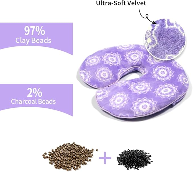 Heated Face Mask, Microwave Heating Pad for Face, Sinus Mask for Migraine, Tension, Stress, Headache, Relaxation (Purple with Flowers)
