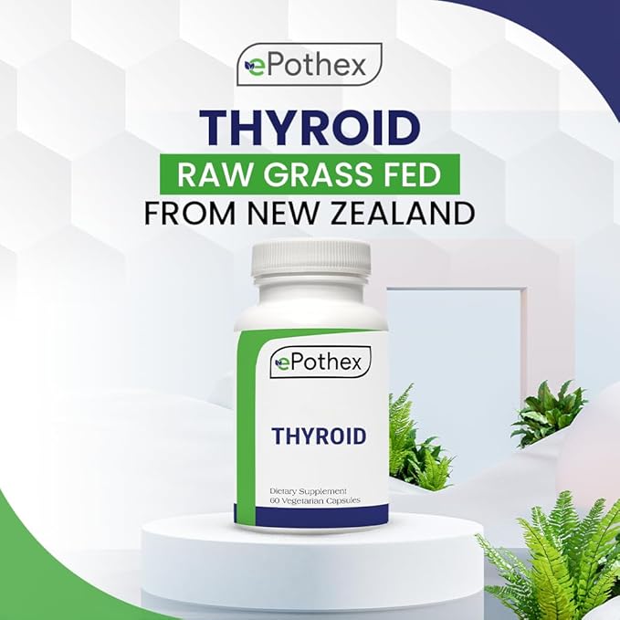 Raw Grass-Fed Desiccated Bovine Thyroid - Thyroid and Energy Support - New Zealand Sourced, 60 Capsules
