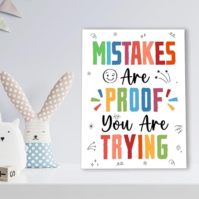 Inspirational Mental Health Wall Decor,Mistakes Are Proof You Are Trying Wall Art,Motivational Canvas Wall Decor for Classroom Therapy Office Homeschool