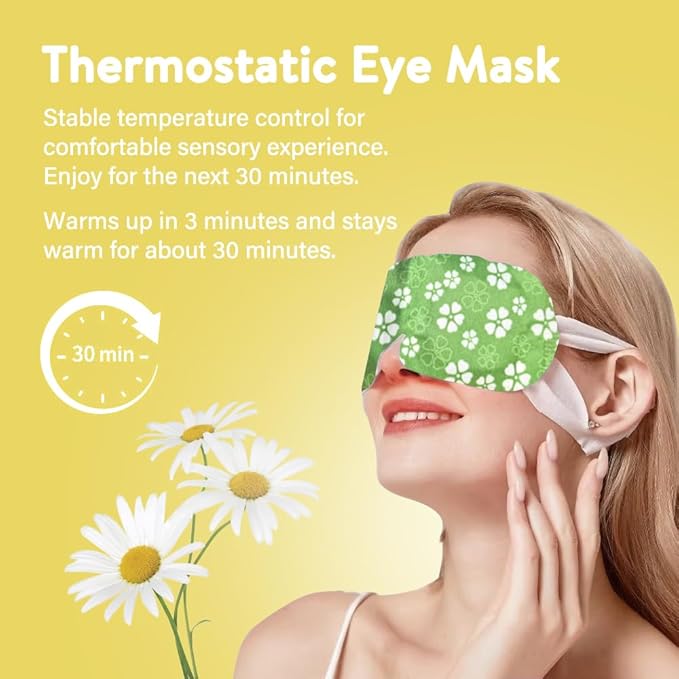 Minidiva Steam Eye Mask for Dry Eyes – Self-Heating Spa Warm Compress, Disposable Sleep Mask to Relieve Dark Circles, Fatigue & Stress (10, Chamomile)