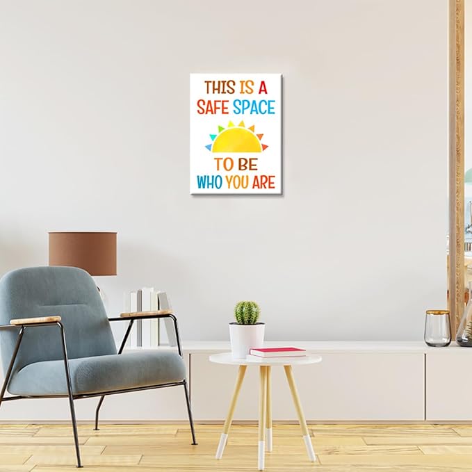 Mental Health Posters,Safe Space to be Who You are Poster Canvas Wall Art,Inspirational Canvas Framed Wall Art Ready to Hang for Therapy Office Home Nursery Classroom Wall Decor