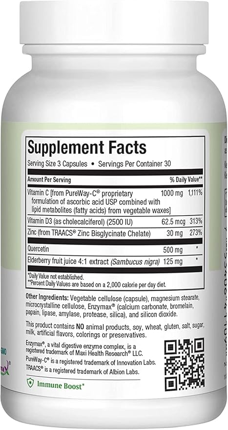 Maxi Health Quercetin 500mg Capsules – Zinc Supplements for Women and Men – Non-GMO, Kosher, and Gluten-Free Quercetin Supplements with Elderberry Vitamin C and Zinc (90 Veg Capsules, Pack of 2)