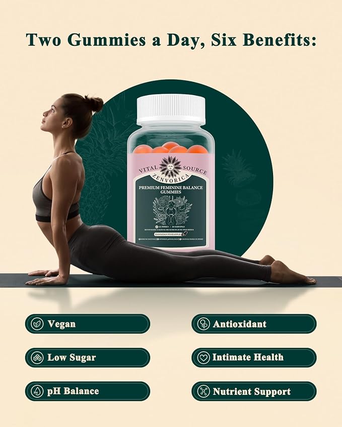 Premium Feminine Balance Gummies for Women - Vital Hawaiian Pineapple pH Balance Probiotic Gummies for Source Odor and Flora Wellness, Immune Support, Vegan, 60 Count