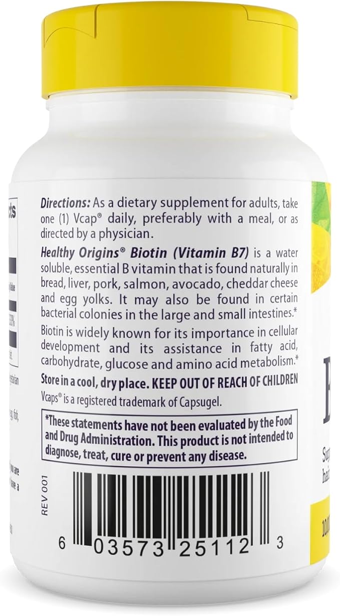 Healthy Origins Biotin Veg Capsules, 10,000 mcg, 60 Count